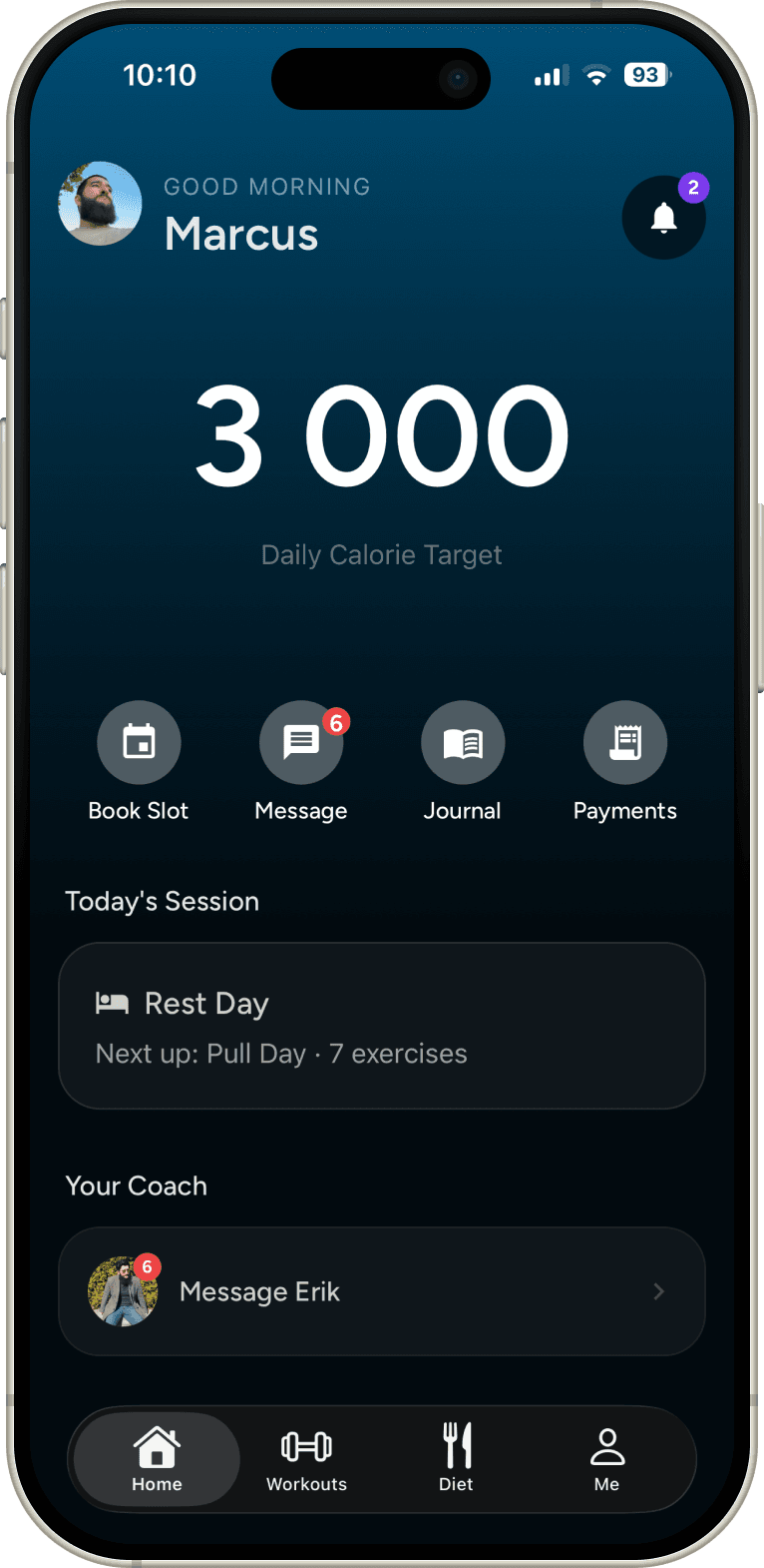 Client home screen